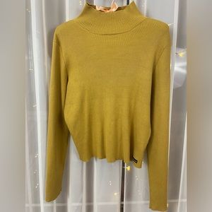 Calvin Klein Jeans Ribbed Mock Neck Gold Sweater